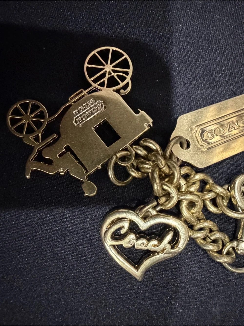 Coach Gold-Tone Charm Bracelet with Carriage & Heart Charms